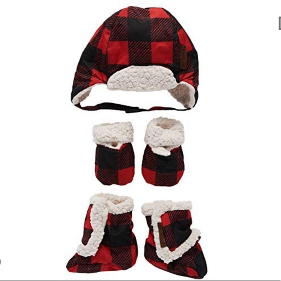 JJ Cole Other - JJ Cole Bomber Baby Hat Set, Red Buffalo Check
